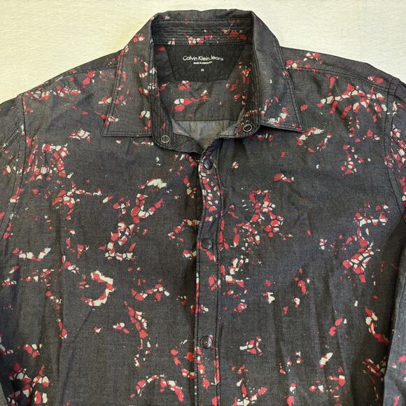 Vtg Calvin Klein Snap Down Shirt Mens Medium Galaxy Cosmos Print Casual Collar - Picture 3 of 10